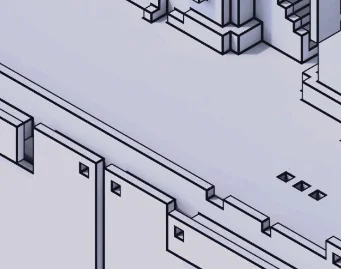 Isometrisk arkitekturillustration i svartvitt